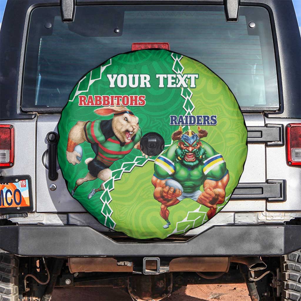 Personalised Rabbitohs And Raiders Rugby Spare Tire Cover Aboriginal Mix Polynesian Pattern