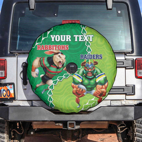 Personalised Rabbitohs And Raiders Rugby Spare Tire Cover Aboriginal Mix Polynesian Pattern