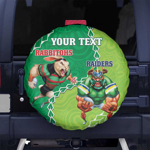 Personalised Rabbitohs And Raiders Rugby Spare Tire Cover Aboriginal Mix Polynesian Pattern