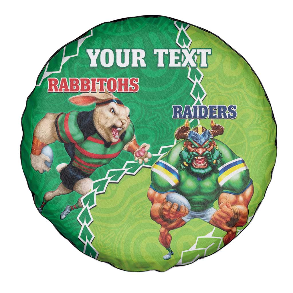 Personalised Rabbitohs And Raiders Rugby Spare Tire Cover Aboriginal Mix Polynesian Pattern