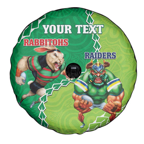 Personalised Rabbitohs And Raiders Rugby Spare Tire Cover Aboriginal Mix Polynesian Pattern