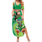 Personalised Rabbitohs And Raiders Rugby Summer Maxi Dress Aboriginal Mix Polynesian Pattern