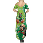 Personalised Rabbitohs And Raiders Rugby Summer Maxi Dress Aboriginal Mix Polynesian Pattern