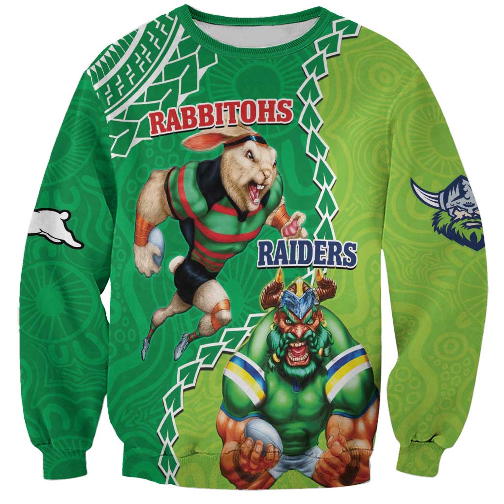 Personalised Rabbitohs And Raiders Rugby Sweatshirt Aboriginal Mix Polynesian Pattern