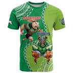 Personalised Rabbitohs And Raiders Rugby T Shirt Aboriginal Mix Polynesian Pattern