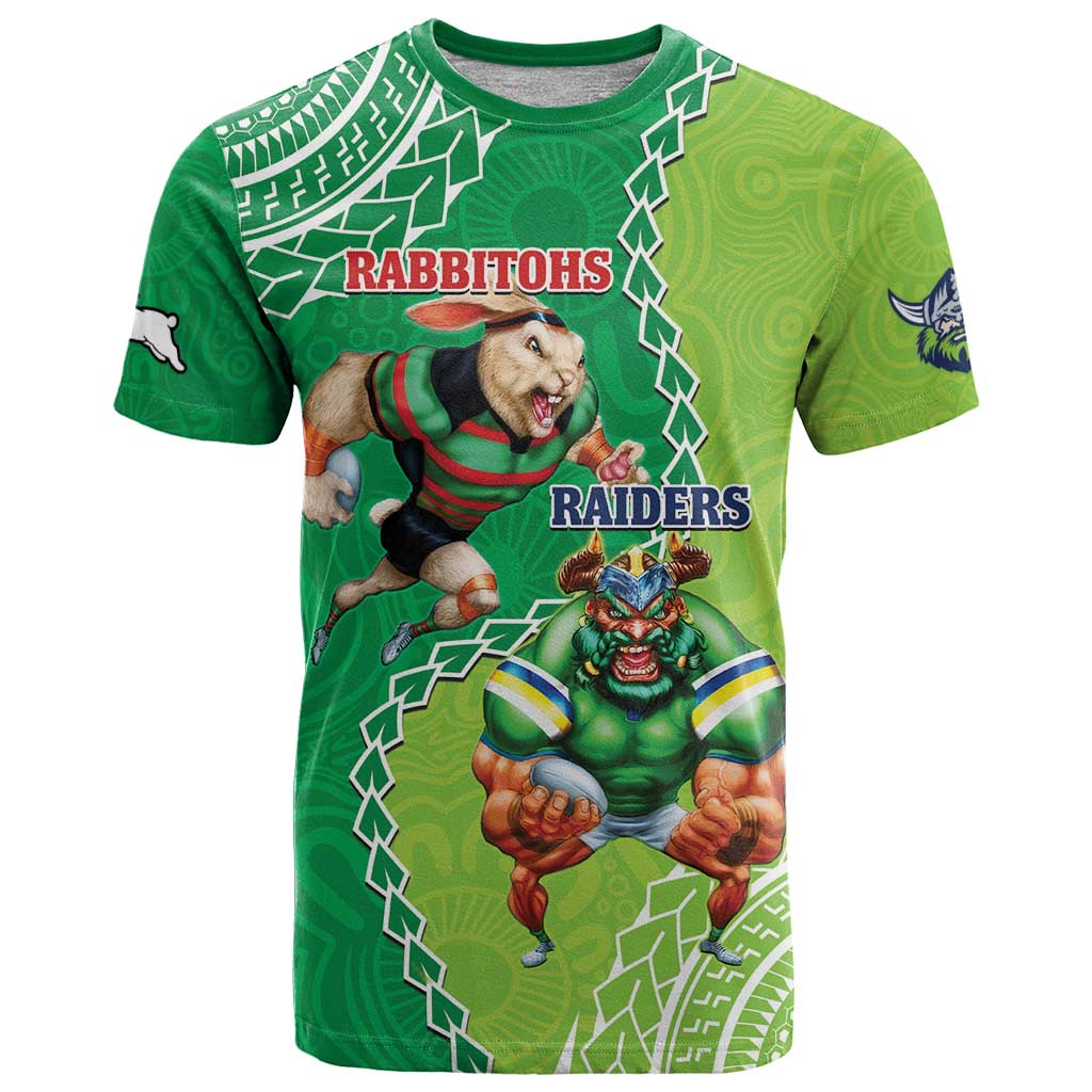 Personalised Rabbitohs And Raiders Rugby T Shirt Aboriginal Mix Polynesian Pattern
