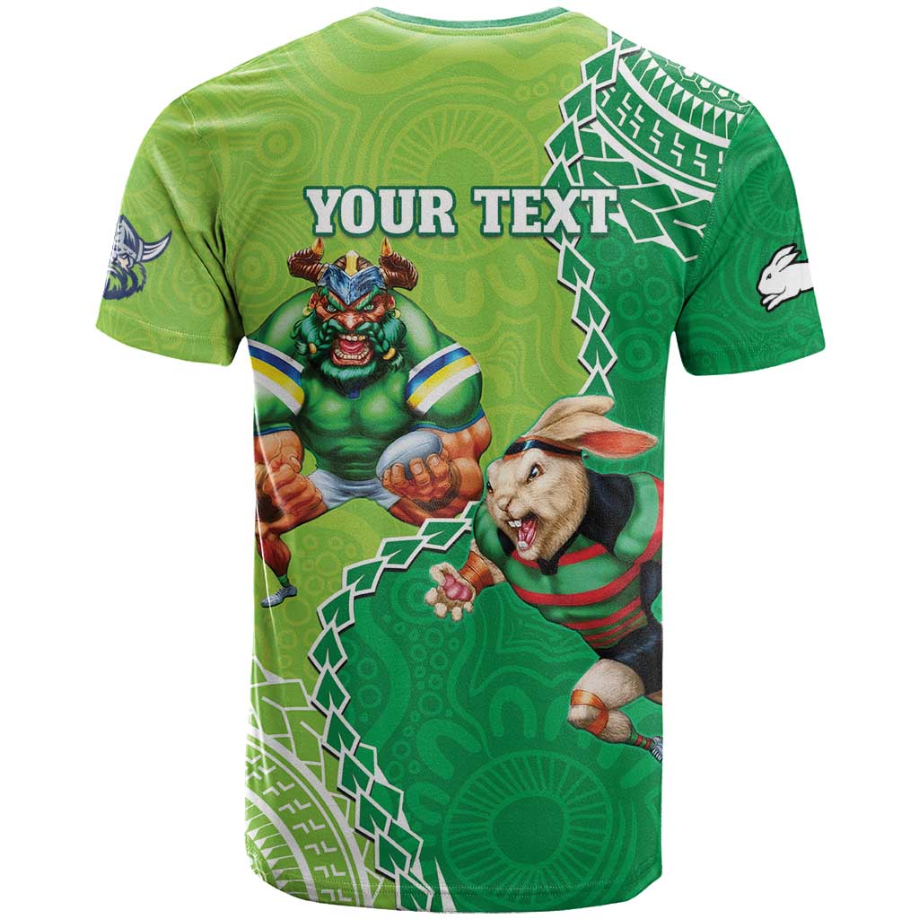 Personalised Rabbitohs And Raiders Rugby T Shirt Aboriginal Mix Polynesian Pattern