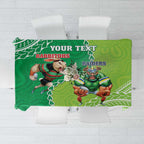 Personalised Rabbitohs And Raiders Rugby Tablecloth Aboriginal Mix Polynesian Pattern