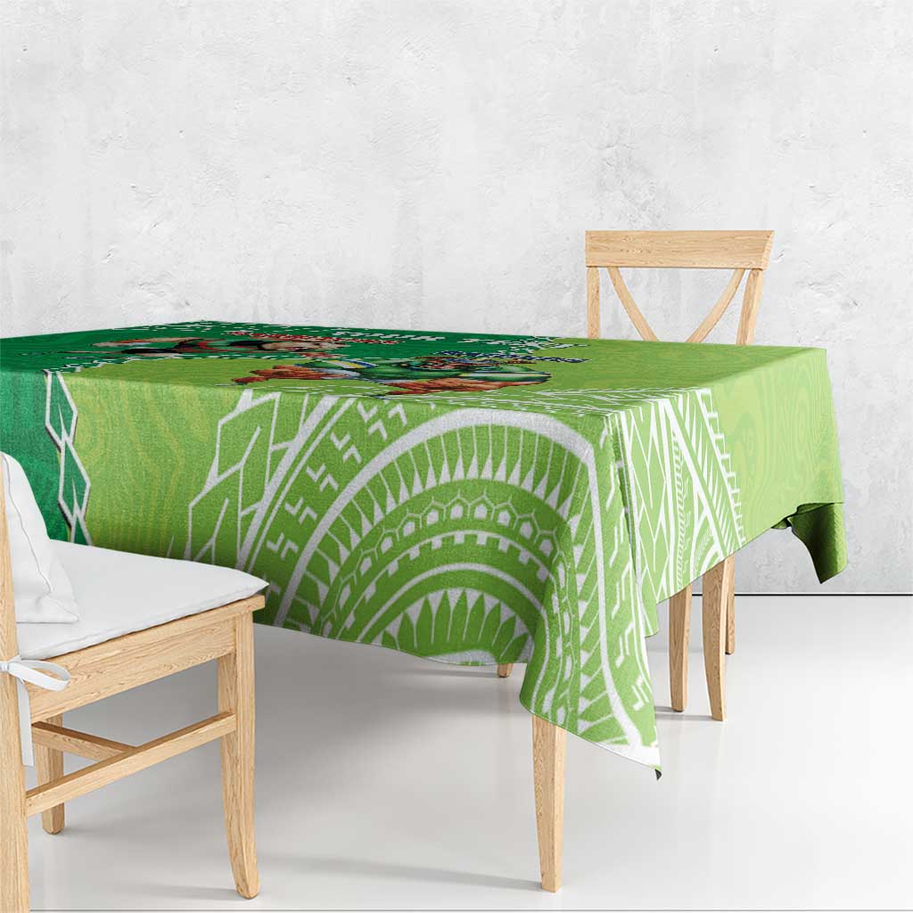 Personalised Rabbitohs And Raiders Rugby Tablecloth Aboriginal Mix Polynesian Pattern