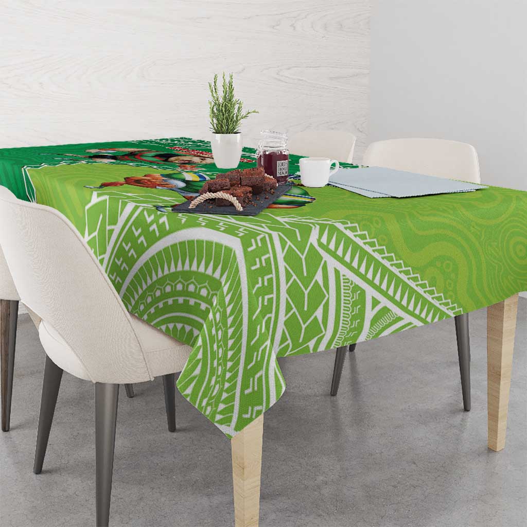 Personalised Rabbitohs And Raiders Rugby Tablecloth Aboriginal Mix Polynesian Pattern
