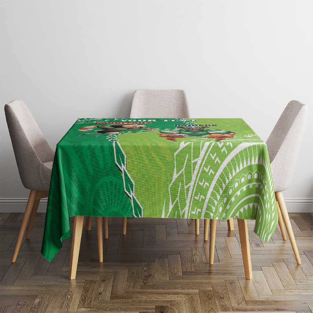 Personalised Rabbitohs And Raiders Rugby Tablecloth Aboriginal Mix Polynesian Pattern