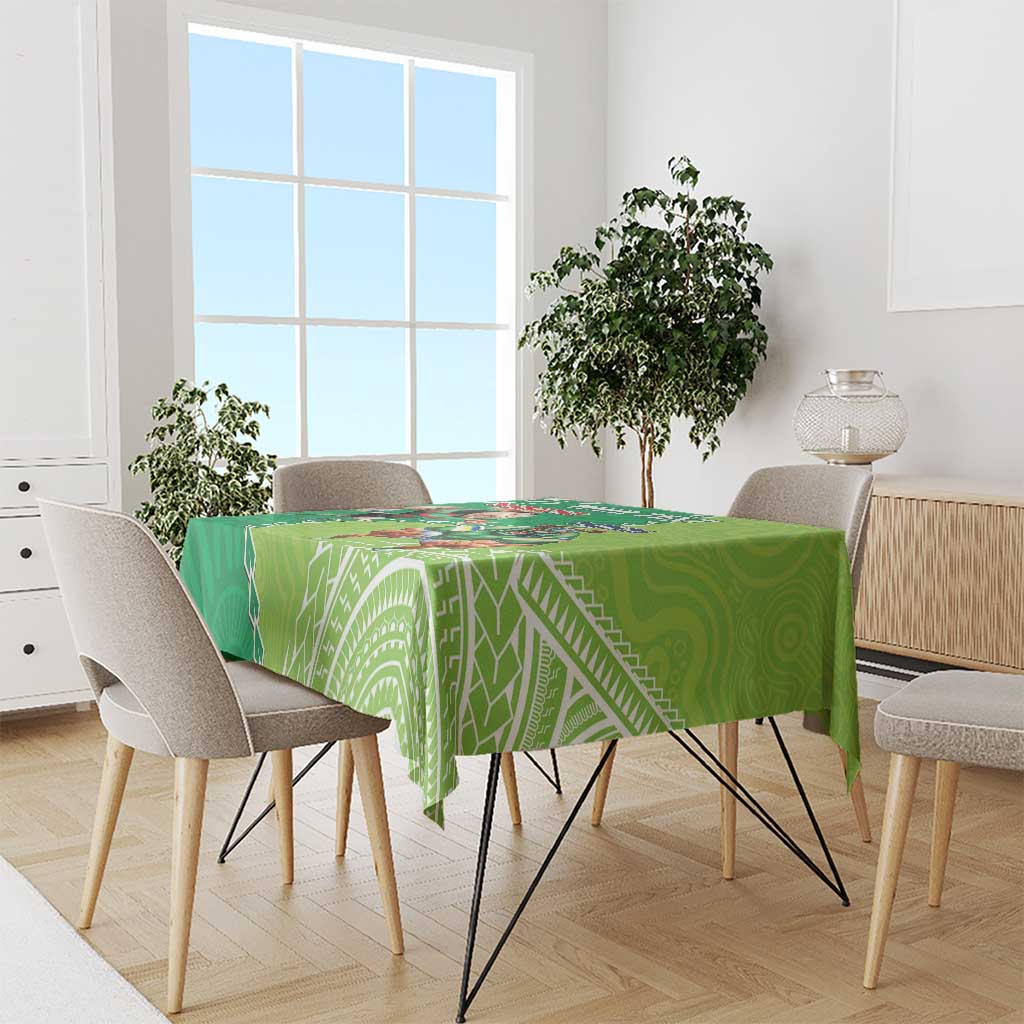 Personalised Rabbitohs And Raiders Rugby Tablecloth Aboriginal Mix Polynesian Pattern