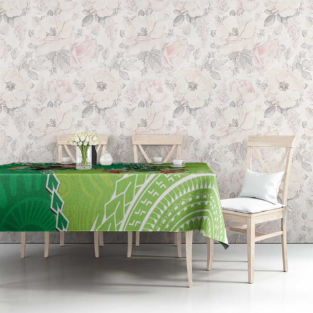 Personalised Rabbitohs And Raiders Rugby Tablecloth Aboriginal Mix Polynesian Pattern