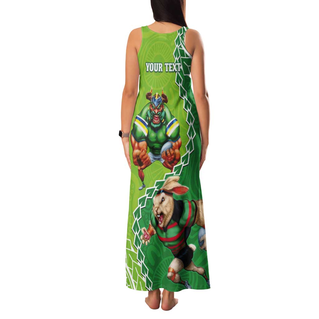 Personalised Rabbitohs And Raiders Rugby Tank Maxi Dress Aboriginal Mix Polynesian Pattern
