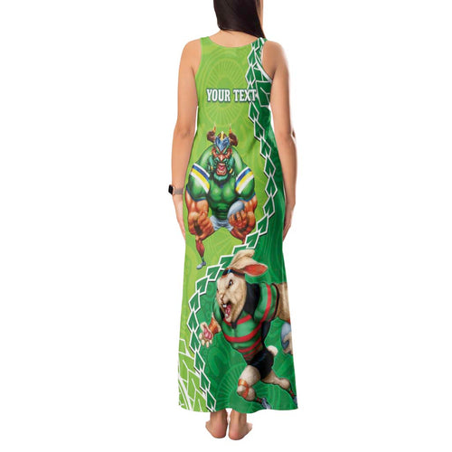 Personalised Rabbitohs And Raiders Rugby Tank Maxi Dress Aboriginal Mix Polynesian Pattern