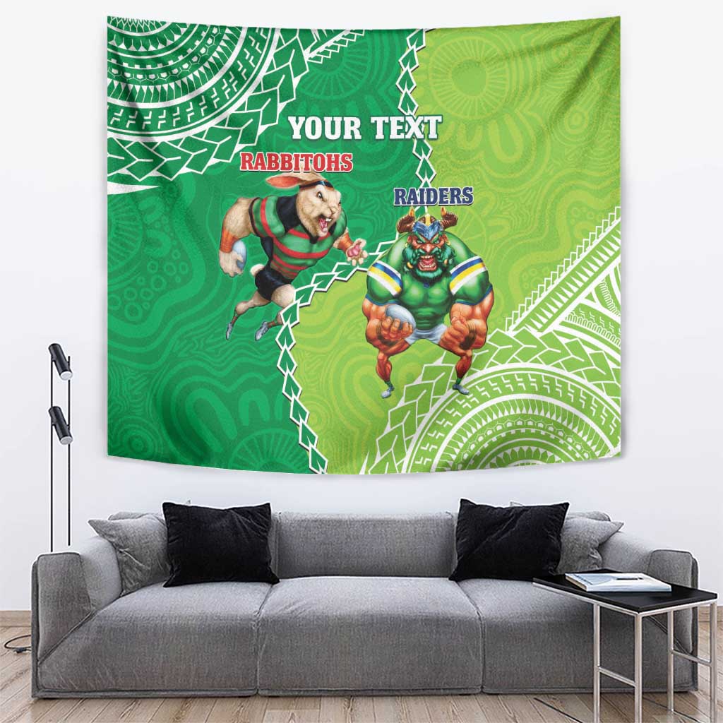 Personalised Rabbitohs And Raiders Rugby Tapestry Aboriginal Mix Polynesian Pattern