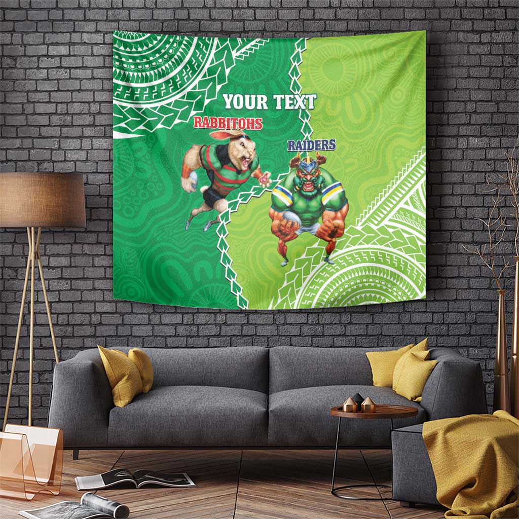 Personalised Rabbitohs And Raiders Rugby Tapestry Aboriginal Mix Polynesian Pattern