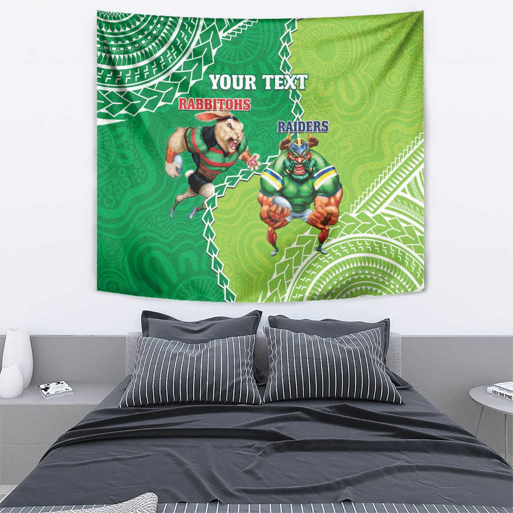 Personalised Rabbitohs And Raiders Rugby Tapestry Aboriginal Mix Polynesian Pattern