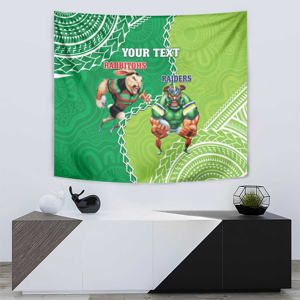 Personalised Rabbitohs And Raiders Rugby Tapestry Aboriginal Mix Polynesian Pattern