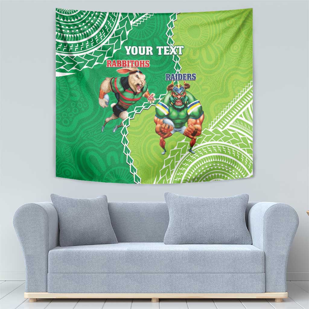 Personalised Rabbitohs And Raiders Rugby Tapestry Aboriginal Mix Polynesian Pattern
