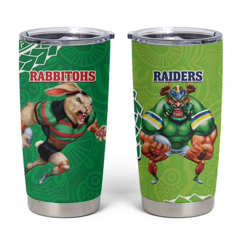 Rabbitohs And Raiders Rugby Tumbler Cup Aboriginal Mix Polynesian Pattern