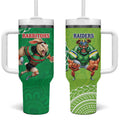 Rabbitohs And Raiders Rugby Tumbler With Handle Aboriginal Mix Polynesian Pattern