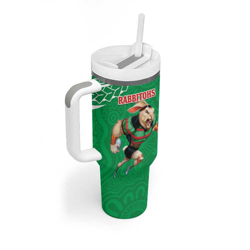 Rabbitohs And Raiders Rugby Tumbler With Handle Aboriginal Mix Polynesian Pattern