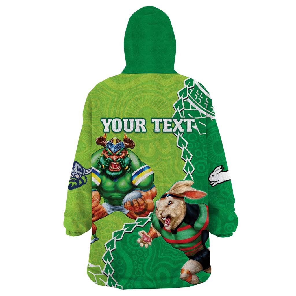 Personalised Rabbitohs And Raiders Rugby Wearable Blanket Hoodie Aboriginal Mix Polynesian Pattern