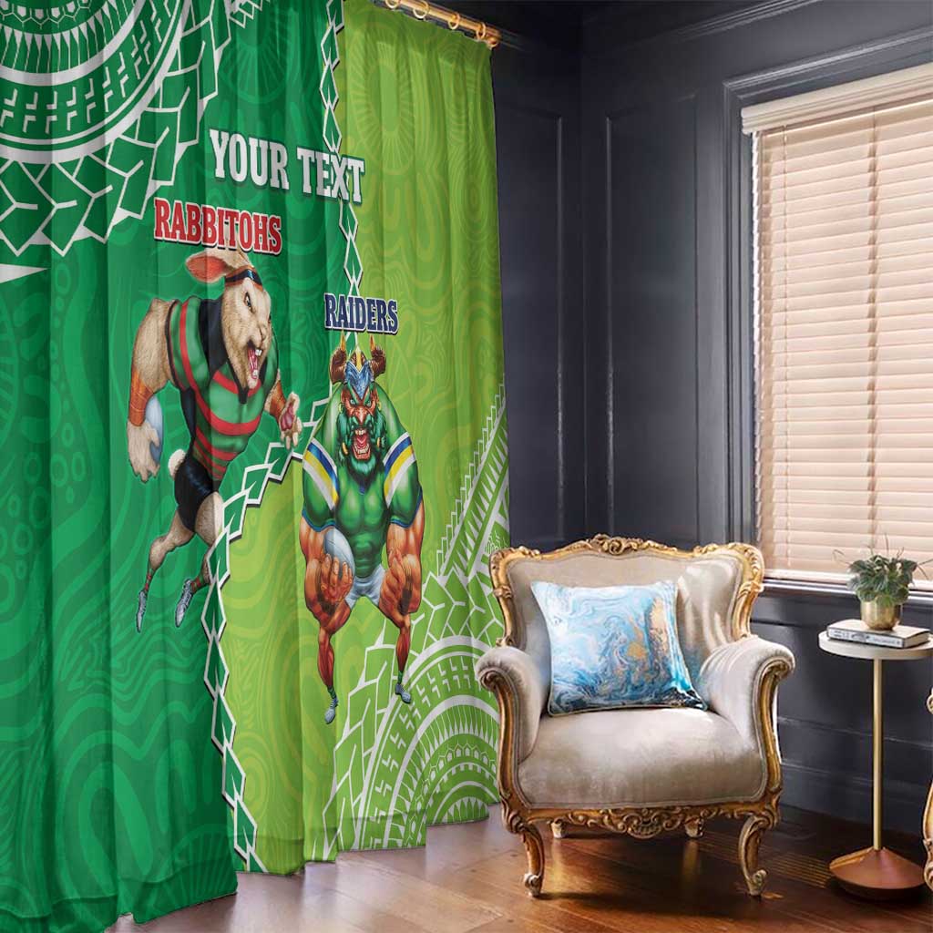 Personalised Rabbitohs And Raiders Rugby Window Curtain Aboriginal Mix Polynesian Pattern