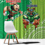 Personalised Rabbitohs And Raiders Rugby Window Curtain Aboriginal Mix Polynesian Pattern