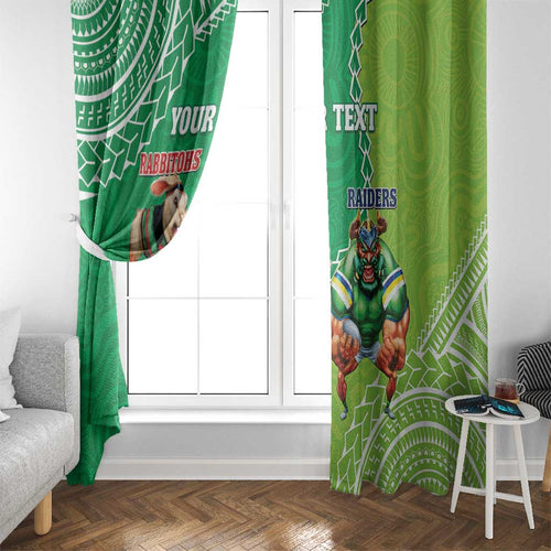 Personalised Rabbitohs And Raiders Rugby Window Curtain Aboriginal Mix Polynesian Pattern
