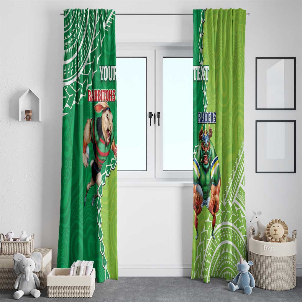 Personalised Rabbitohs And Raiders Rugby Window Curtain Aboriginal Mix Polynesian Pattern