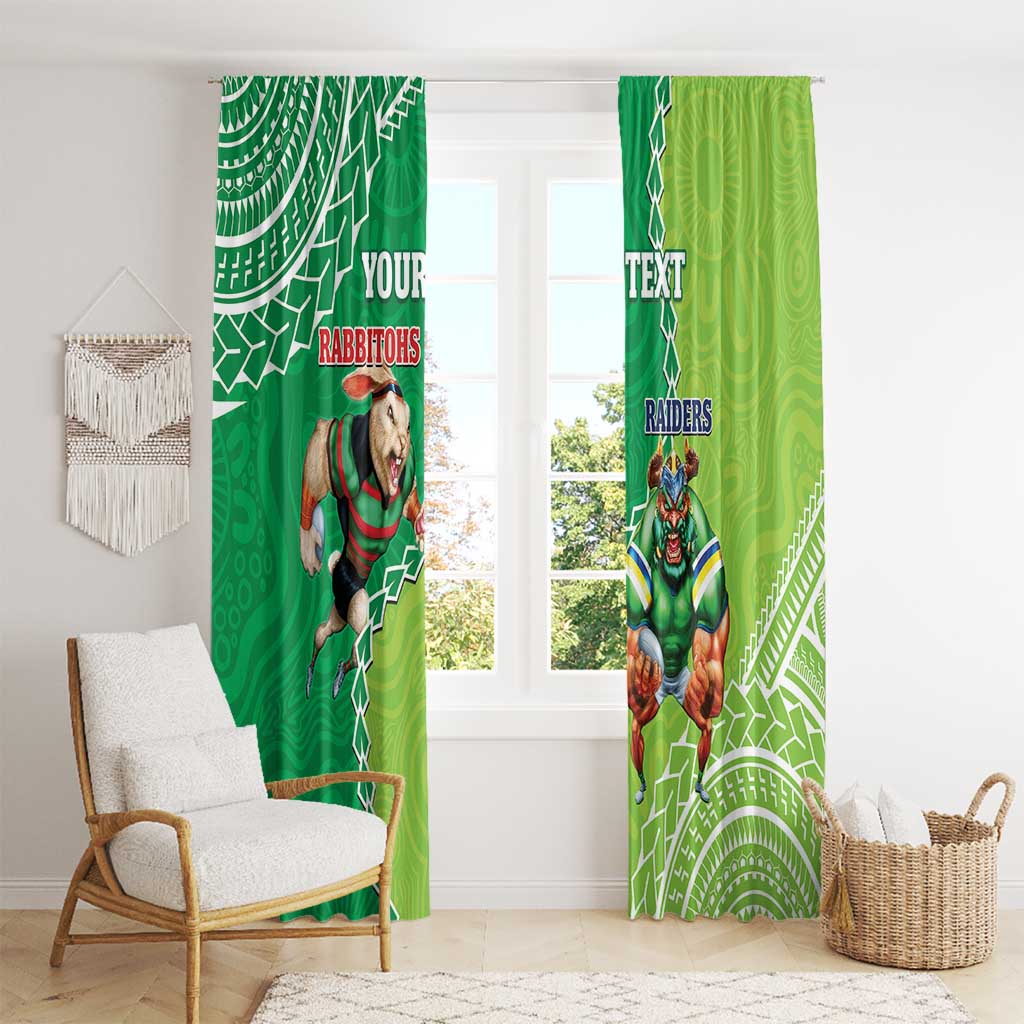Personalised Rabbitohs And Raiders Rugby Window Curtain Aboriginal Mix Polynesian Pattern