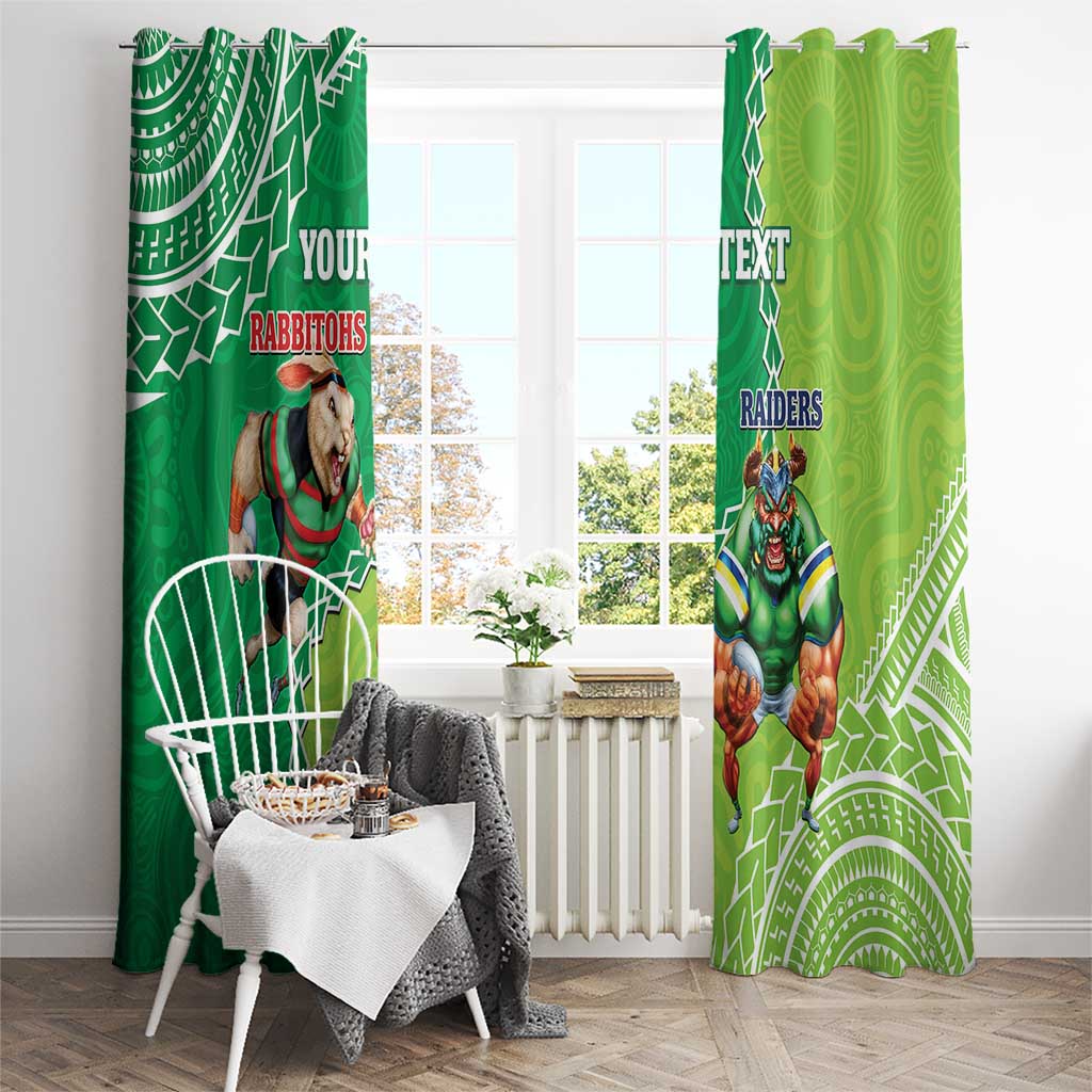 Personalised Rabbitohs And Raiders Rugby Window Curtain Aboriginal Mix Polynesian Pattern