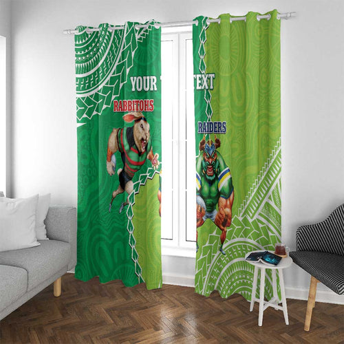 Personalised Rabbitohs And Raiders Rugby Window Curtain Aboriginal Mix Polynesian Pattern