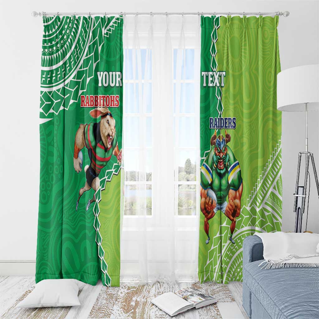 Personalised Rabbitohs And Raiders Rugby Window Curtain Aboriginal Mix Polynesian Pattern