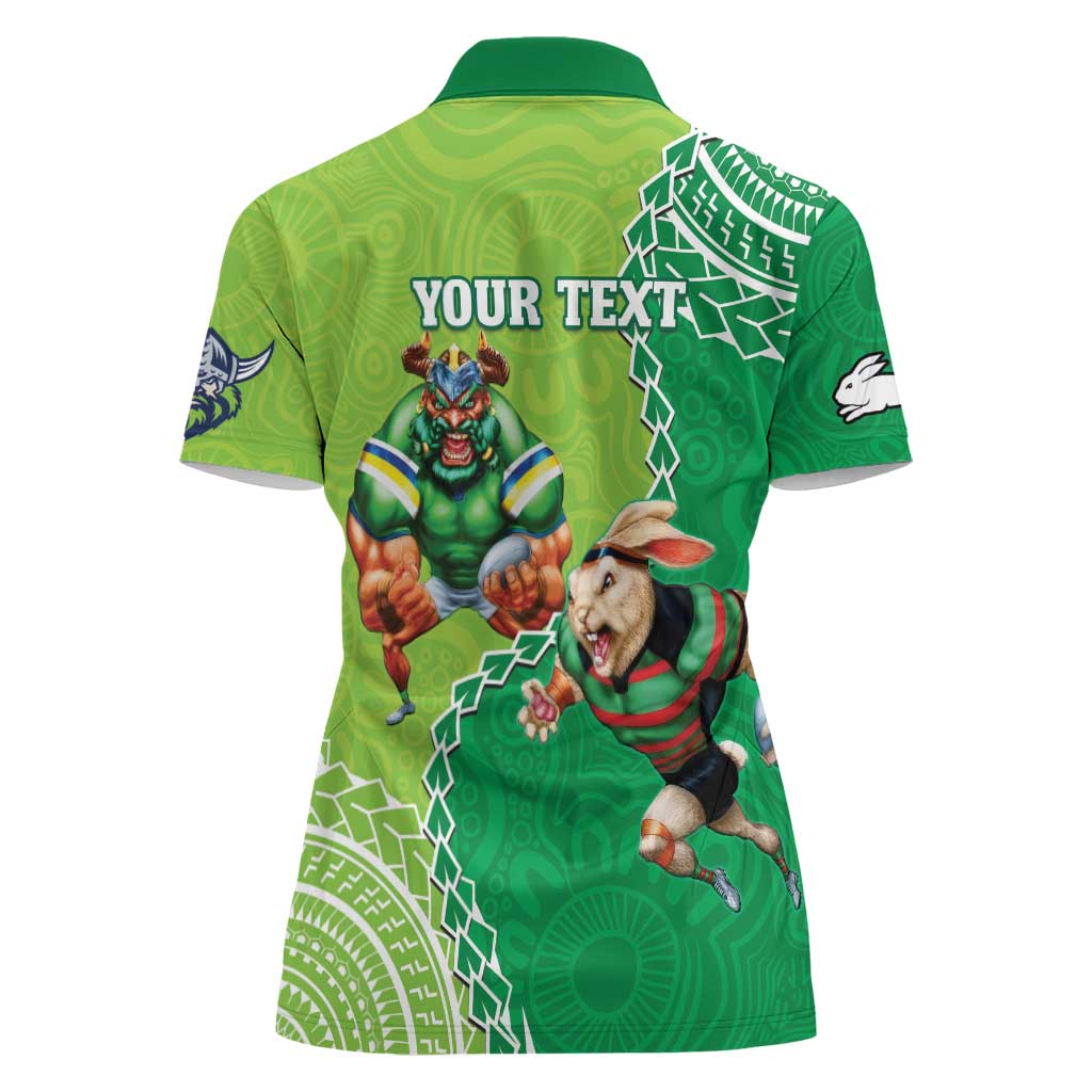 Personalised Rabbitohs And Raiders Rugby Women Polo Shirt Aboriginal Mix Polynesian Pattern