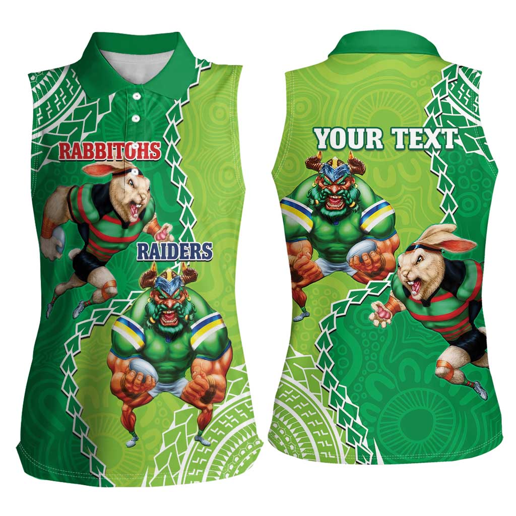 Personalised Rabbitohs And Raiders Rugby Women Sleeveless Polo Shirt Aboriginal Mix Polynesian Pattern