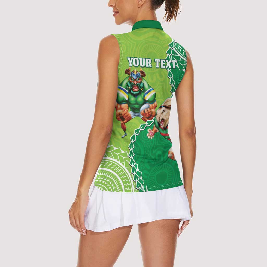 Personalised Rabbitohs And Raiders Rugby Women Sleeveless Polo Shirt Aboriginal Mix Polynesian Pattern