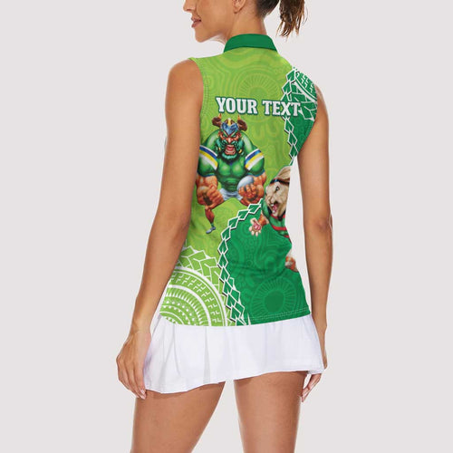 Personalised Rabbitohs And Raiders Rugby Women Sleeveless Polo Shirt Aboriginal Mix Polynesian Pattern
