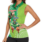 Personalised Rabbitohs And Raiders Rugby Women Sleeveless Polo Shirt Aboriginal Mix Polynesian Pattern