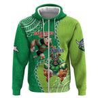 Personalised Rabbitohs And Raiders Rugby Zip Hoodie Aboriginal Mix Polynesian Pattern