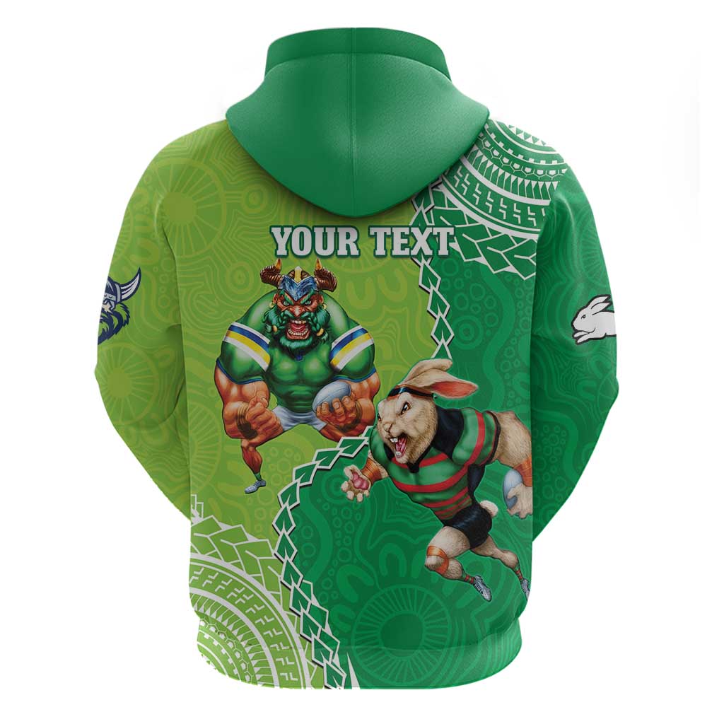 Personalised Rabbitohs And Raiders Rugby Zip Hoodie Aboriginal Mix Polynesian Pattern