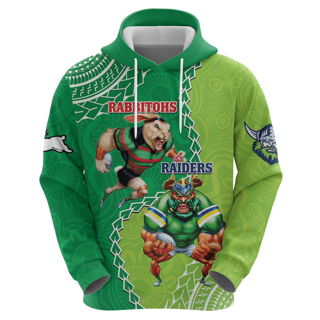 Personalised Rabbitohs And Raiders Rugby Zip Hoodie Aboriginal Mix Polynesian Pattern