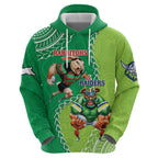 Personalised Rabbitohs And Raiders Rugby Zip Hoodie Aboriginal Mix Polynesian Pattern