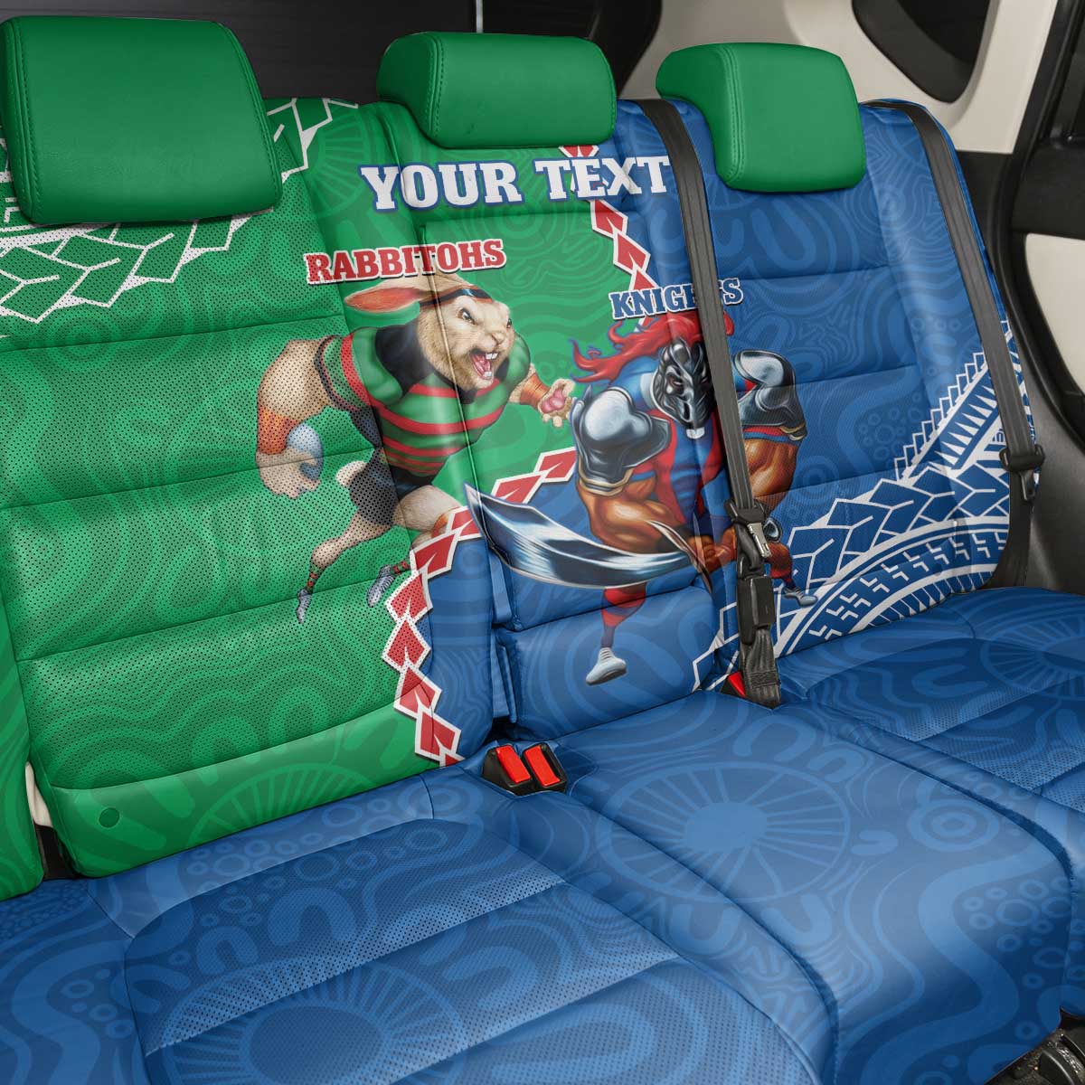 Personalised Rabbitohs And Knights Rugby Back Car Seat Cover Aboriginal Mix Polynesian Pattern