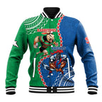 Personalised Rabbitohs And Knights Rugby Baseball Jacket Aboriginal Mix Polynesian Pattern