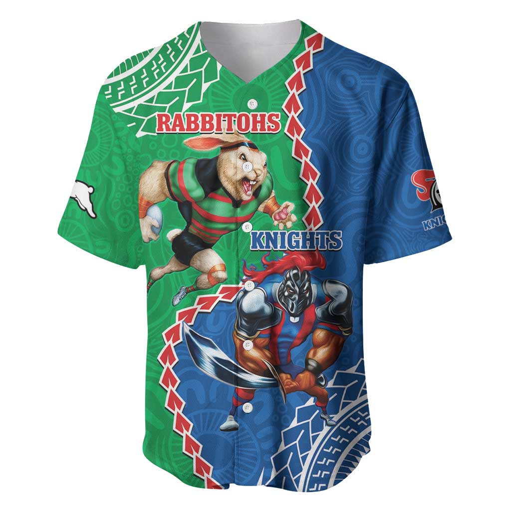 Personalised Rabbitohs And Knights Rugby Baseball Jersey Aboriginal Mix Polynesian Pattern