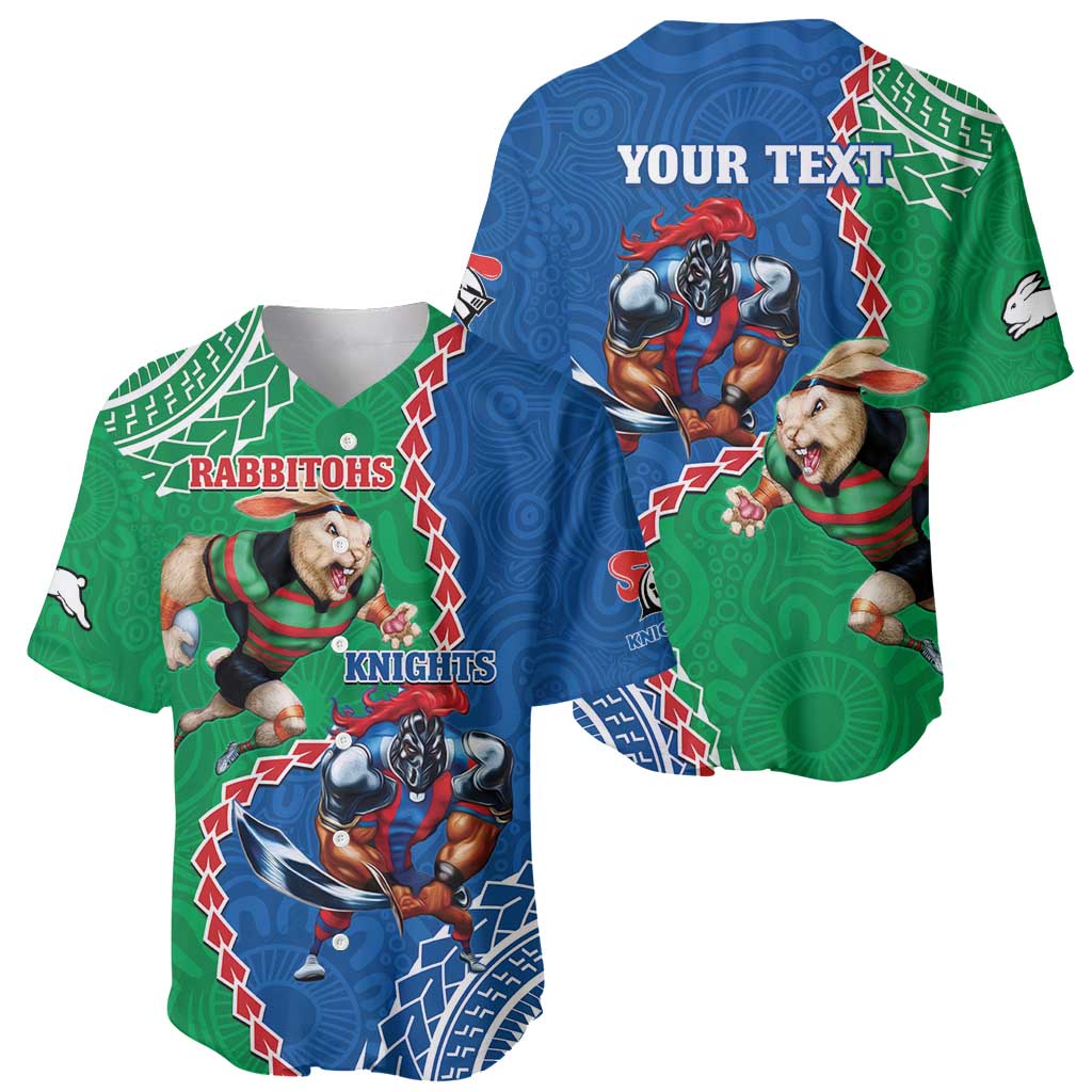 Personalised Rabbitohs And Knights Rugby Baseball Jersey Aboriginal Mix Polynesian Pattern