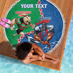 Personalised Rabbitohs And Knights Rugby Beach Blanket Aboriginal Mix Polynesian Pattern